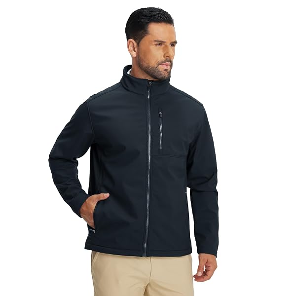 M MAELREG Men's Lightweight Softshell Jacket Fleece Lined Water Resistant Golf Windbreaker Winter Outdoor Hiking Warm Jacket