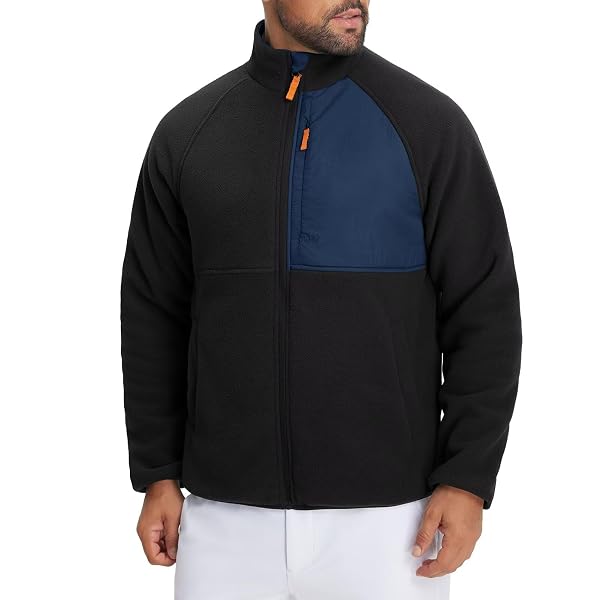 M MAELREG Men's Reversible Fleece Jacket with 5 Pockets Lightweight Zip Up Golf Jackets Winter Warm Casual Coat Windbreaker