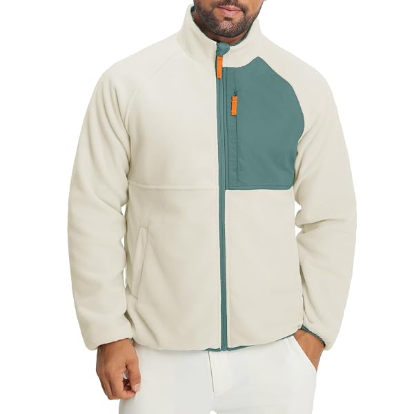 M MAELREG Men's Reversible Fleece Jacket with 5 Pockets Lightweight Zip Up Golf Jackets Winter Warm Casual Coat Windbreaker