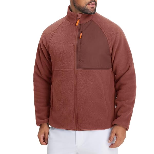 M MAELREG Men's Reversible Fleece Jacket with 5 Pockets Lightweight Zip Up Golf Jackets Winter Warm Casual Coat Windbreaker