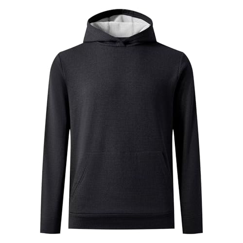 M MAELREG Mens Hoodies Pullover Fleece Warm Lightweight Grid Texture Athletic Golf Hooded Sweatshirt with Kangaroo Pocket