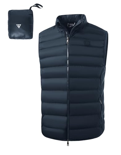 M MAELREG Mens Puffer Vest Lightweight Packable Windproof Insulated Outerwear Warm Winter Zip Pocket Golf Sleeveless Jacket Navy XX-Large