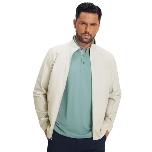 M MAELREG Men's Track Jackets Lightweight Full Zip Water Resistant Running Athletic Golf Jacket Quick Dry Casual Outwear Beige Medium