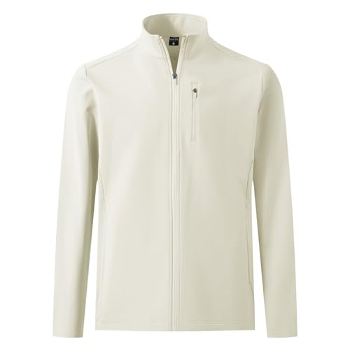 M MAELREG Mens Fleece Jacket Water Resistant Performance Casual Warm Full Zip Lightweight Winter Jacket with 5 Pockets Cream X-Large
