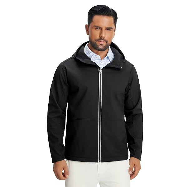 M MAELREG Men's Hooded Fleece Lined Full Zip Softshell Jacket Lightweight
