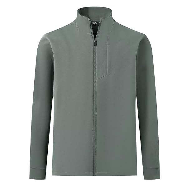 MAELREG Mens Full Zip Up Jacket Casual Stand Collar Lightweight Golf Softshell Windbreaker Jacket for Men 5 Pockets