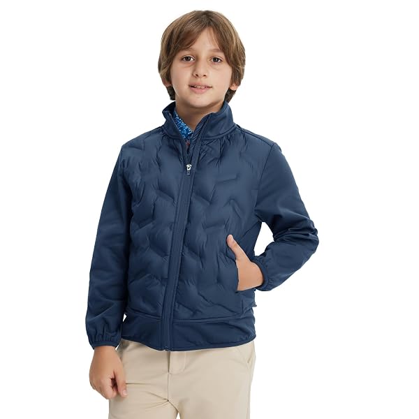 M MAELREG Boys Winter Jacket Lightweight Performance Windproof Collar Full Zip Casual Youth Puffer Jacket with Pockets
