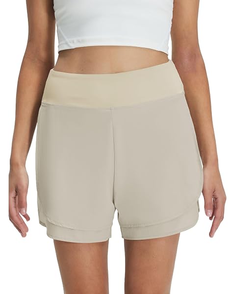 M MAELREG Women's 2 in 1 Golf Shorts 4" Inseam, High Waisted Tennis Running Athletic Spandex Underneath Liner 3 Pockets