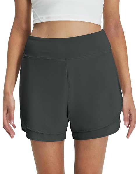 M MAELREG Women's 2 in 1 Golf Shorts 4" Inseam, High Waisted Tennis Running Athletic Spandex Underneath Liner 3 Pockets