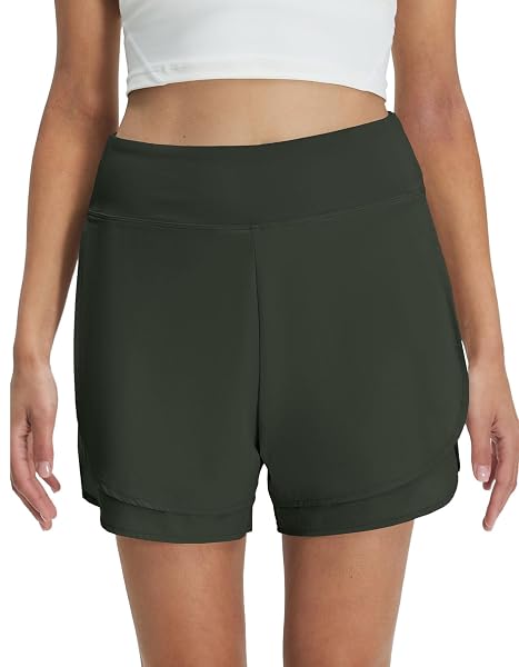 M MAELREG Women's 2 in 1 Golf Shorts 4" Inseam, High Waisted Tennis Running Athletic Spandex Underneath Liner 3 Pockets