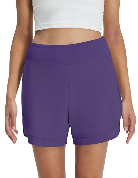 M MAELREG Women's 2 in 1 Golf Shorts 4" Inseam, High Waisted Tennis Running Athletic Spandex Underneath Liner 3 Pockets