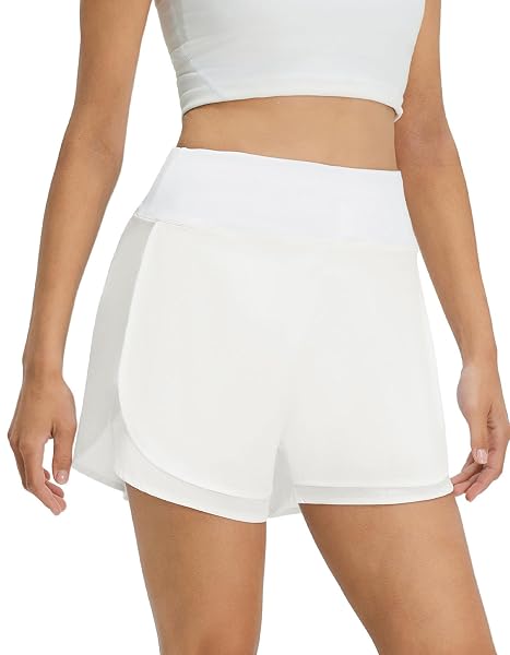 M MAELREG Women's 2 in 1 Golf Shorts 4" Inseam, High Waisted Tennis Running Athletic Spandex Underneath Liner 3 Pockets
