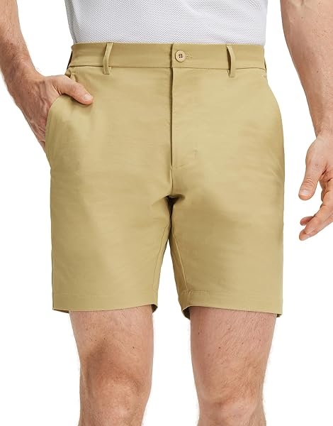 M MAELREG Golf Shorts Men 7 Inch 5 Pockets Cotton Blend Water-Resistant Flat Front Flex Solid Casual Mens Dress Shorts