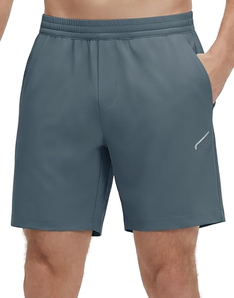 M MAELREG Men's Athletic Running Shorts Quick Dry 7" Elastic Waist Lightweight Sports Gym Workout Shorts with Zipper Pockets