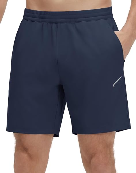 M MAELREG Men's Athletic Running Shorts Quick Dry 7" Elastic Waist Lightweight Sports Gym Workout Shorts with Zipper Pockets