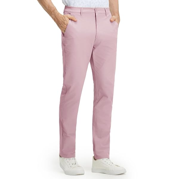 M MAELREG Men’s Stretch Cotton Blend Golf Pants – 5 Pocket Casual Dress Work Lightweight Slim Fit Mens Pant Pink