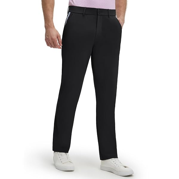 M MAELREG Men's Golf Pants 30"/32"/34" Stretch Dress Pants Lightweight Breathable Quick Dry Slacks Trousers Pockets Black
