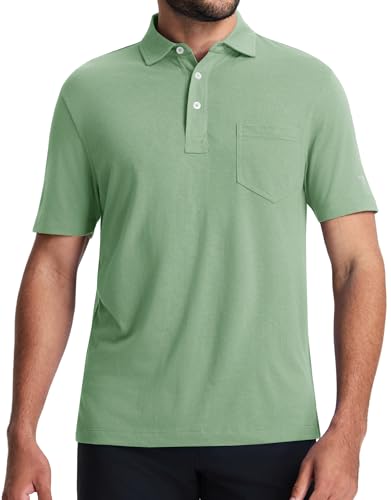 M MAELREG Golf Shirts for Men Short Sleeve with Contrast Collar & Cuffs Performance Dry Fit Stretch Solid Casual Polo Shirts