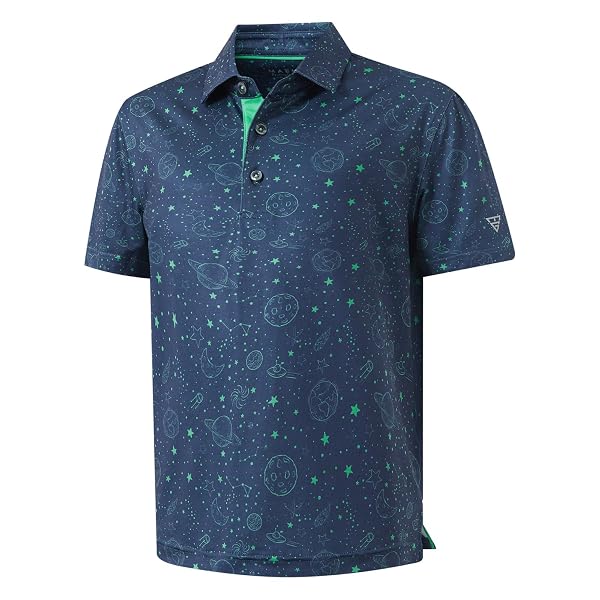 M MAELREG Boys Polo Shirts Funny Print Stretch Lightweight Short Sleeve Casual Collared Golf Shirts for Boys with 3 Button