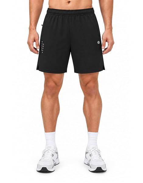 M MAELREG Men's Athletic Shorts with Zipper Pockets 7" Moisture Wicking Gym Workout Shorts for Men Lightweight Drawstring