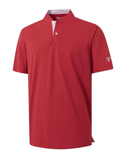 M MAELREG Mens Golf Shirts Collarless Performance Dry Fit Moisture Wicking Casual Solid Short Sleeve Henley Shirts for Men