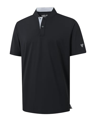 M MAELREG Mens Golf Shirts Collarless Performance Dry Fit Moisture Wicking Casual Solid Short Sleeve Henley Shirts for Men