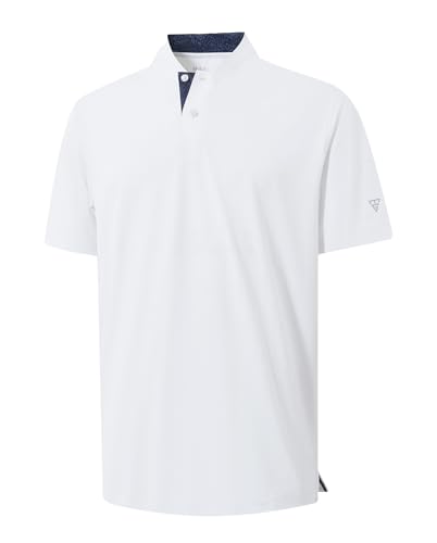 M MAELREG Mens Golf Shirts Collarless Performance Dry Fit Moisture Wicking Casual Solid Short Sleeve Henley Shirts for Men