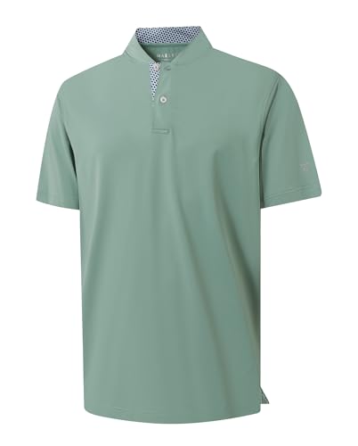 M MAELREG Mens Golf Shirts Collarless Performance Dry Fit Moisture Wicking Casual Solid Short Sleeve Henley Shirts for Men