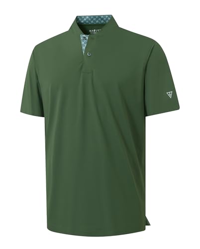 M MAELREG Mens Golf Shirts Collarless Performance Dry Fit Moisture Wicking Casual Solid Short Sleeve Henley Shirts for Men