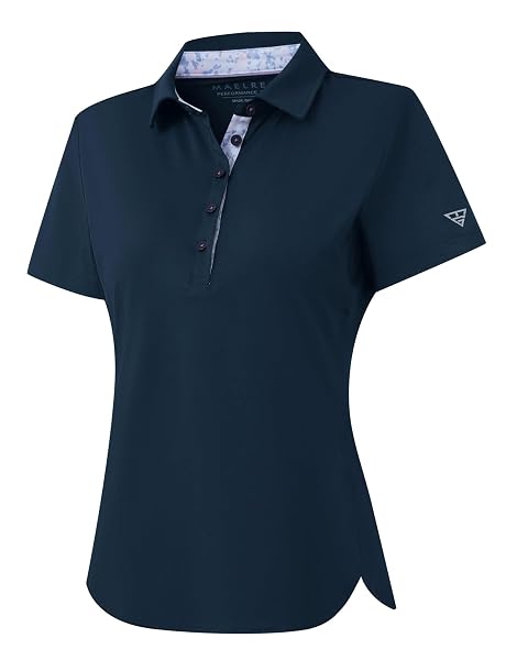 M MAELREG 5-Button Polo Shirts for Women Stretch Dry Fit Performance Lightweight Contrast Collared Golf Shirts Short Sleeve
