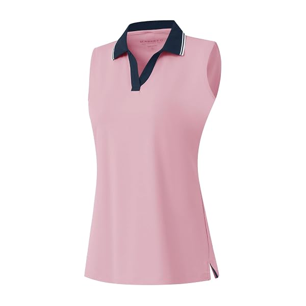 M MAELREG Polo Shirts for Women V Neck Sports Tennis Sleeveless Shirts Ribbed Collared Lightweight Athletic Womens Golf Shirt