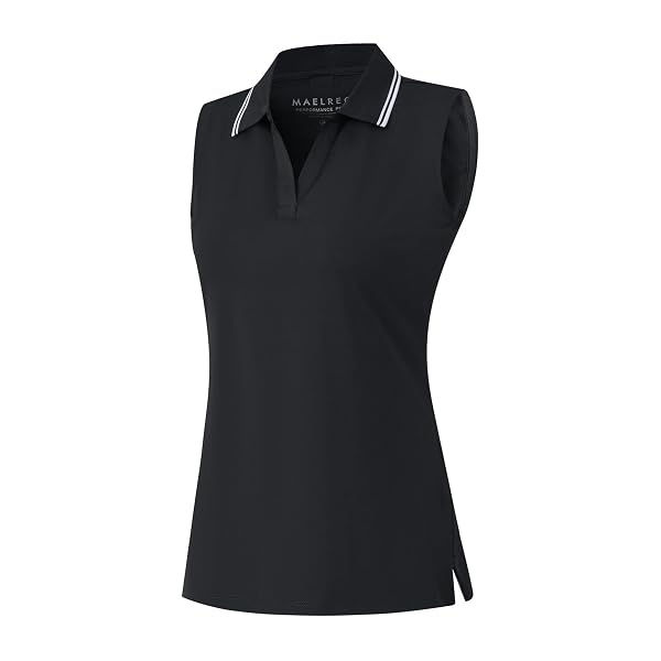 M MAELREG Polo Shirts for Women V Neck Sports Tennis Sleeveless Shirts Ribbed Collared Lightweight Athletic Womens Golf Shirt