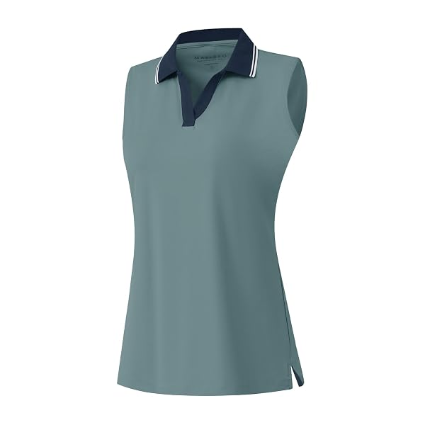 M MAELREG Polo Shirts for Women V Neck Sports Tennis Sleeveless Shirts Ribbed Collared Lightweight Athletic Womens Golf Shirt