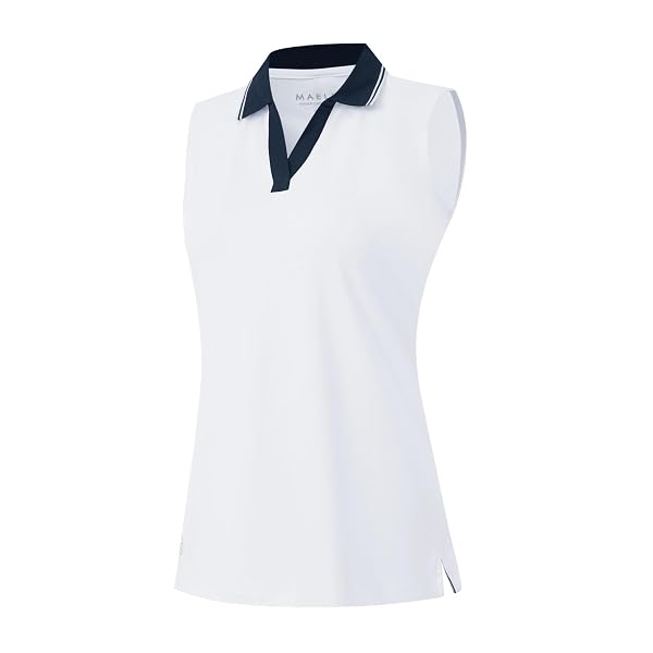M MAELREG Polo Shirts for Women V Neck Sports Tennis Sleeveless Shirts Ribbed Collared Lightweight Athletic Womens Golf Shirt