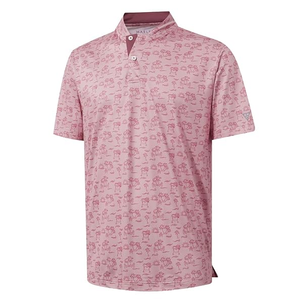 M MAELREG Golf Shirts for Men Collarless Performance Dry Fit Stretch Henley Casual Printed Mens Polo Shirts Short Sleeve
