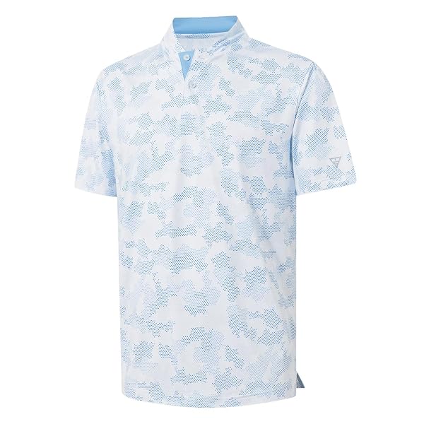 M MAELREG Golf Shirts for Men Collarless Performance Dry Fit Stretch Henley Casual Printed Mens Polo Shirts Short Sleeve