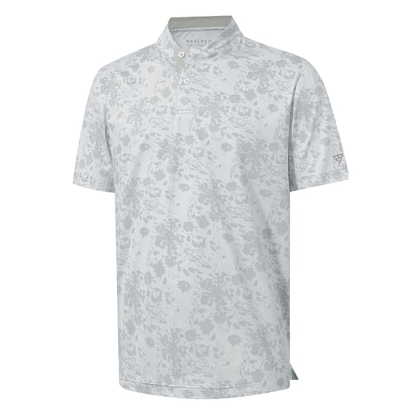 M MAELREG Golf Shirts for Men Collarless Performance Dry Fit Stretch Henley Casual Printed Mens Polo Shirts Short Sleeve
