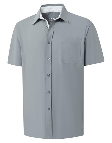 M MAELREG Mens Button Down Short Sleeve Shirt Stretch Performance Dry Fit Shirts Casual Vacation Beach Work Dress Shirts