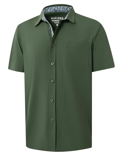M MAELREG Mens Button Down Short Sleeve Shirt Stretch Performance Dry Fit Shirts Casual Vacation Beach Work Dress Shirts