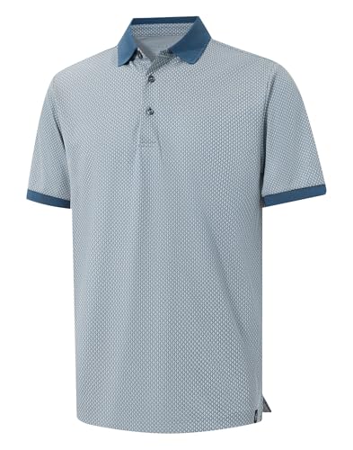 M MAELREG Mens Golf Polo Shirts Jacquard Ribbed Collar Performance Moisture Wicking Dry Fit Short Sleeve Golf Shirts for Men