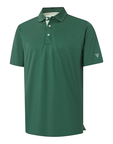 M MAELREG Mens Golf Polo Shirts Jacquard Ribbed Collar Performance Moisture Wicking Dry Fit Short Sleeve Golf Shirts for Men