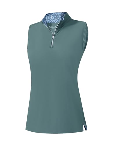 M MAELREG Womens Golf Shirt Sleeveless Collared Polo Shirts for Women Quick Dry Tennis Athletic Tank Tops Quarter Zip