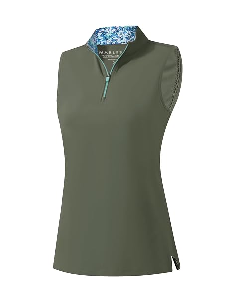 M MAELREG Womens Golf Shirts Dry Fit Zip Up Sleeveless Collared Polo Shirts for Women Lightweight Athletic Tank Top