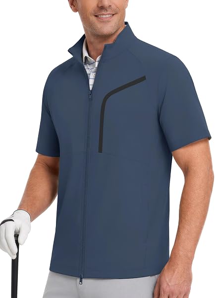 M MAELREG Short Sleeve Golf Jackets for Men with Full Zipper Lightweight UPF50+ Hiking Vests For Men with Button Pockets