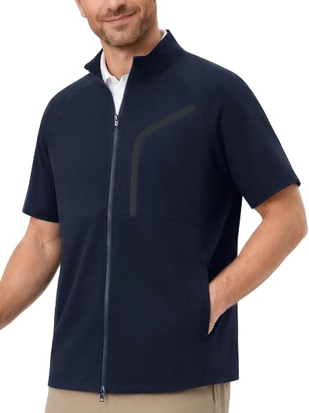 M MAELREG Short Sleeve Golf Jackets for Men with Full Zipper Lightweight UPF50+ Hiking Vests For Men with Button Pockets