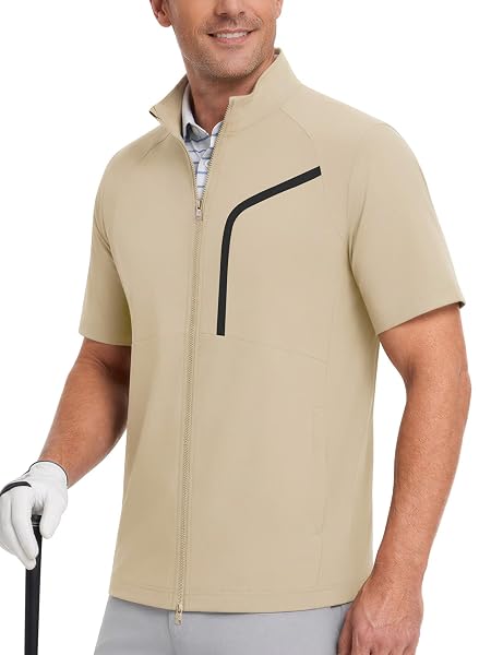 M MAELREG Short Sleeve Golf Jackets for Men with Full Zipper Lightweight UPF50+ Hiking Vests For Men with Button Pockets