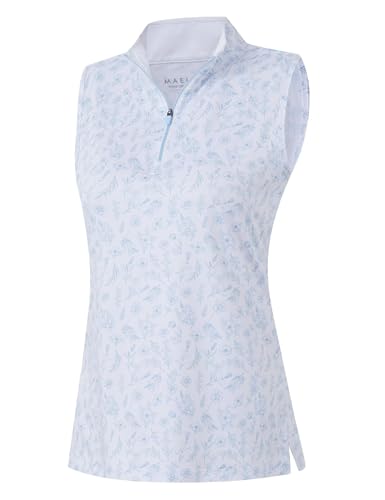 M MAELREG Womens Golf Shirt Sleeveless Collared Zip Up Patterns Polo Moisture Wicking Dry Fit Tennis Tank Top