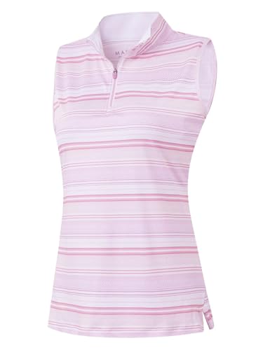 M MAELREG Womens Golf Shirt Sleeveless Collared Zip Up Patterns Polo Moisture Wicking Dry Fit Tennis Tank Top
