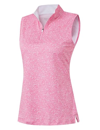 M MAELREG Womens Golf Shirt Sleeveless Collared Zip Up Patterns Polo Moisture Wicking Dry Fit Tennis Tank Top