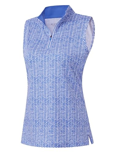 M MAELREG Womens Golf Shirt Sleeveless Collared Zip Up Patterns Polo Moisture Wicking Dry Fit Tennis Tank Top